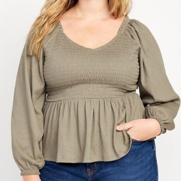 Old Navy Women's Long Sleeve Smocked Peplum Top Size XXL Praire Milkmaid Puff - Picture 1 of 8